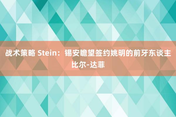 战术策略 Stein：锡安瞻望签约姚明的前牙东谈主比尔-达菲